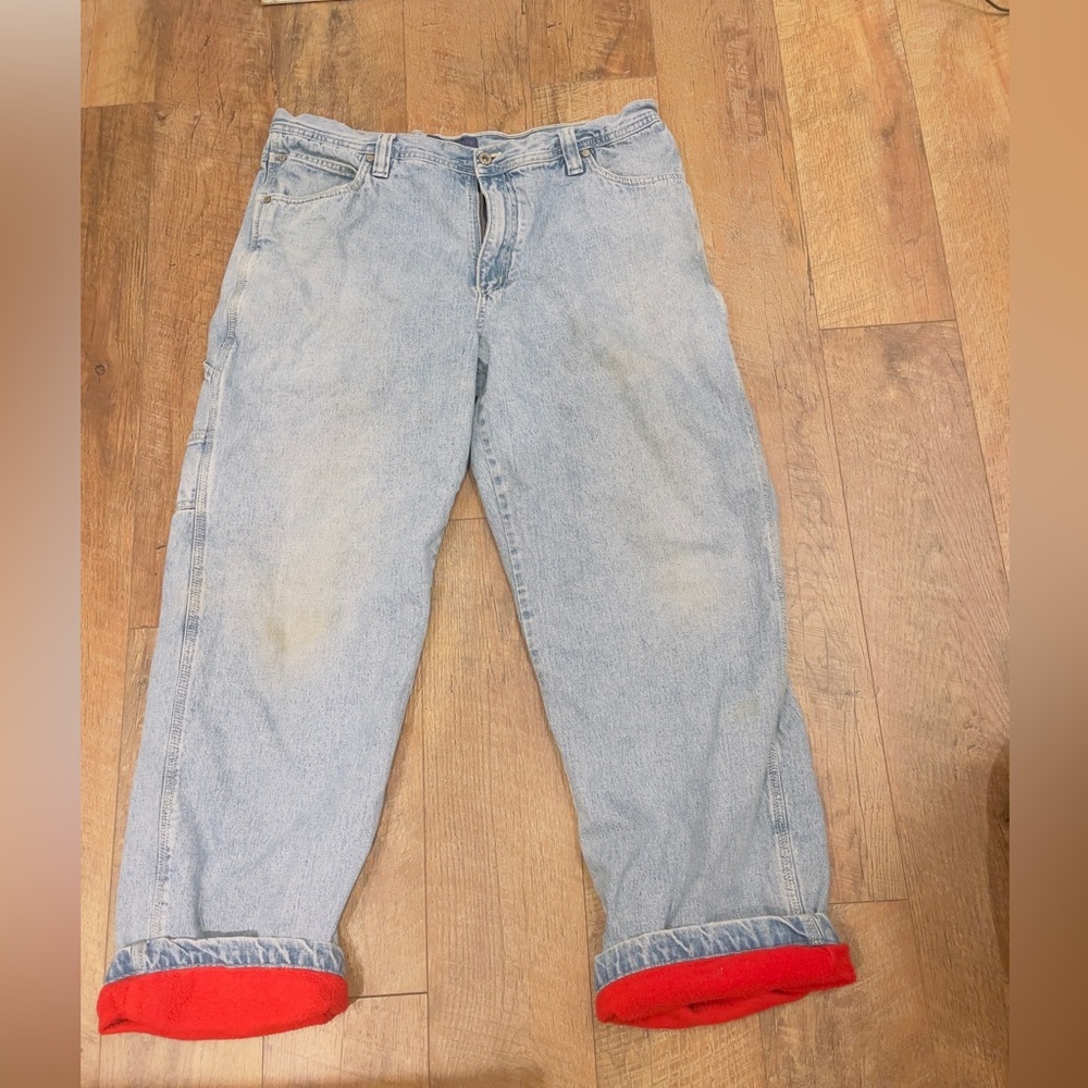 Falls Creek Red Flannel Lined Jeans Size  38/32 Warm Hemmed Vintage